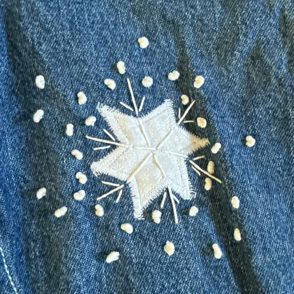 Yummy Kids Upcycled Denim Embroidered Winter Reindeer Snowflake Overalls Size 2T